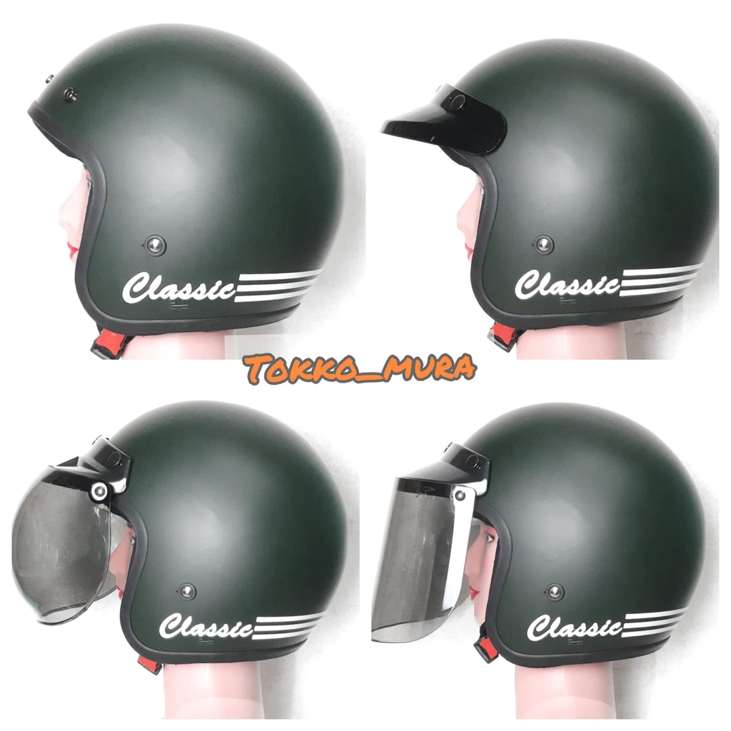 Helm bogo classic / bogo garis tiga sni / helm dewasa _ijo army