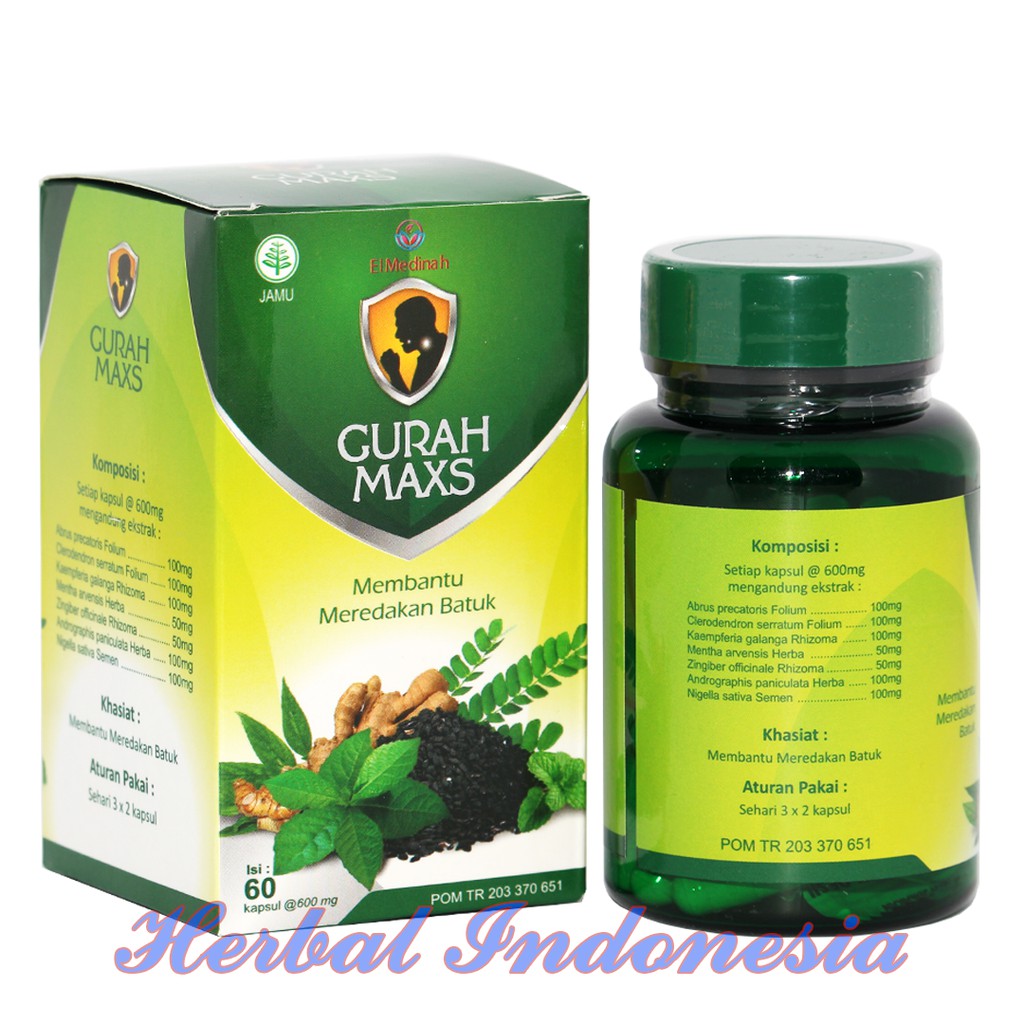 Kapsul Gurah MAXS El Medinah | Gurah Batuk Obat Batuk Herbal Meredakan Batuk Berdahak isi 60 kapsul