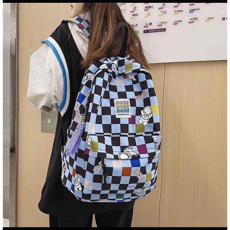 Tas Ransel Checker Space Korean Nilon backpack Import Motif Kotak Kotak Tas sekolah laptop lucu kuliah remaja