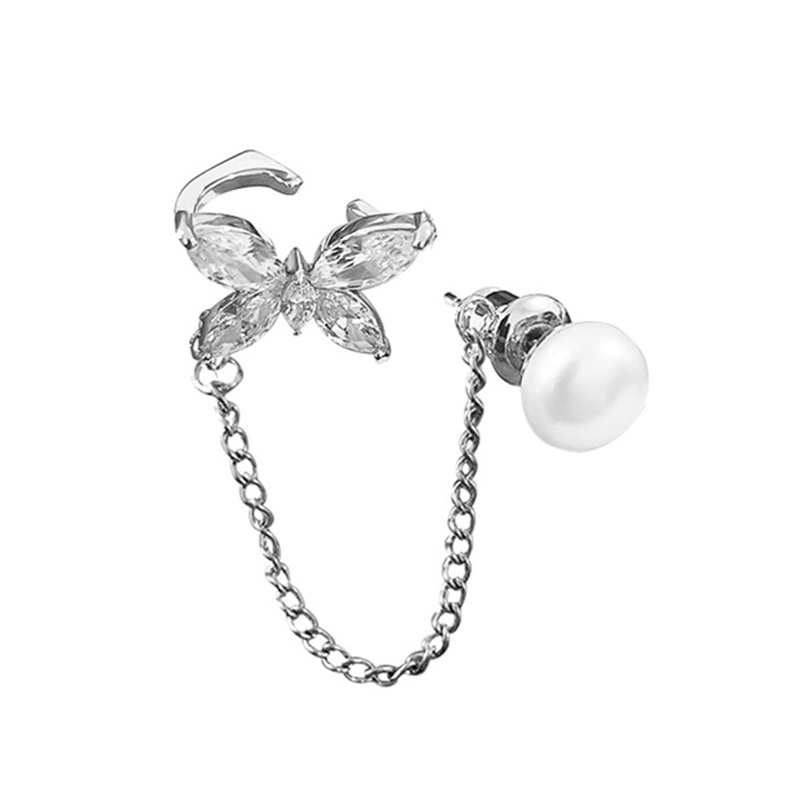 Perhiasan Anting Stud Klip Tulang Telinga Wanita Bentuk Kupu-Kupu Rumbai Mutiara Bahan Resin Gaya Vintage Korea
