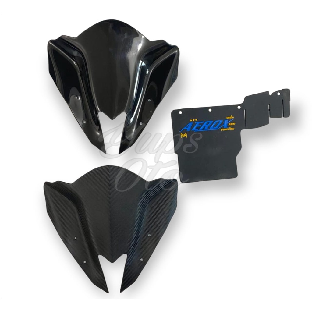 PAKET MURAH VISOR AEROX 155 NEW OLD KARBON WINDSHIELD AEROX HITAM + MUDFLAP AEROX THAI HITAM MUD FLAP PENAHAN LUMPUR AEROX 155 HITAM