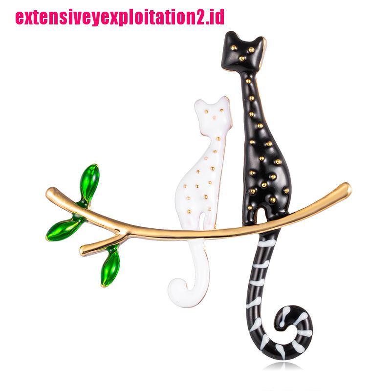 &lt; E2id &amp; &gt; Bros Pin Enamel Desain Kartun Kucing + Ranting Pohon