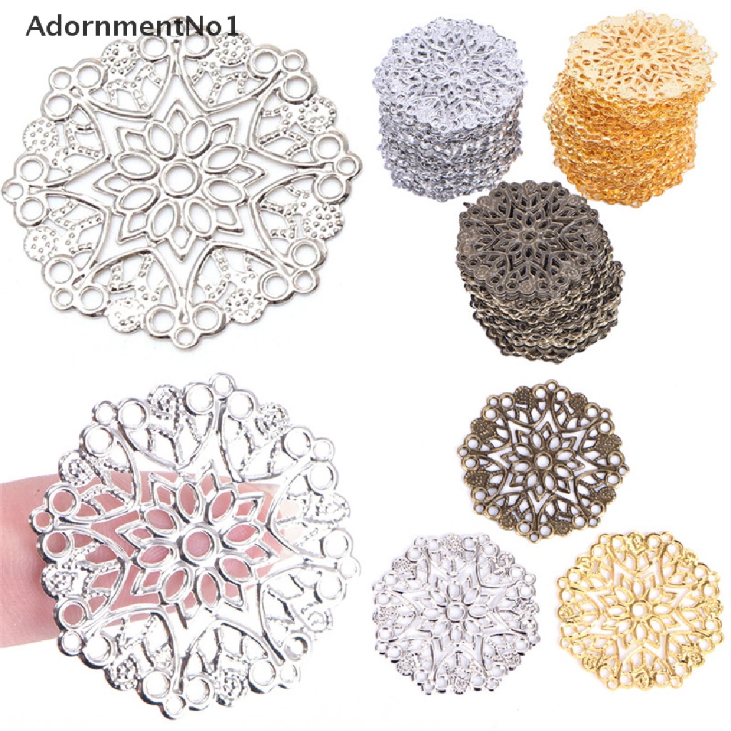 (AdornmentNo1) 50pcs / Set Konektor Bunga Filigree Warna Perunggu Untuk Kerajinan Tangan / Perhiasan DIY