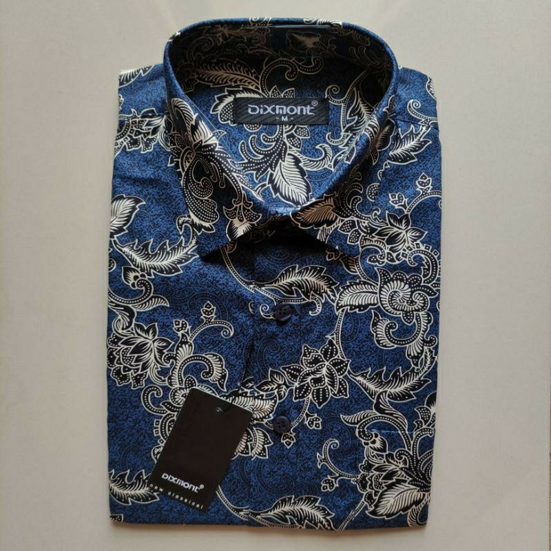 Kemeja Batik Pria Lengan Pendek Bs82 Katun Motif Modern Dixmont Semi Slimfit