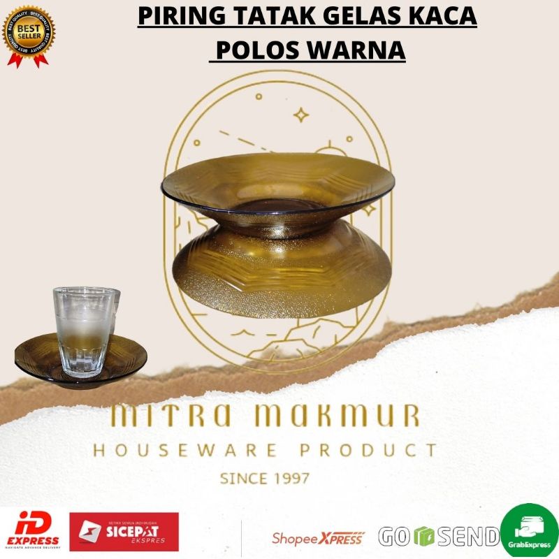 NEW!! PIRING TATAK GELAS KACA POLOS WARNA / TATAKAN GELAS ISI 12PCS