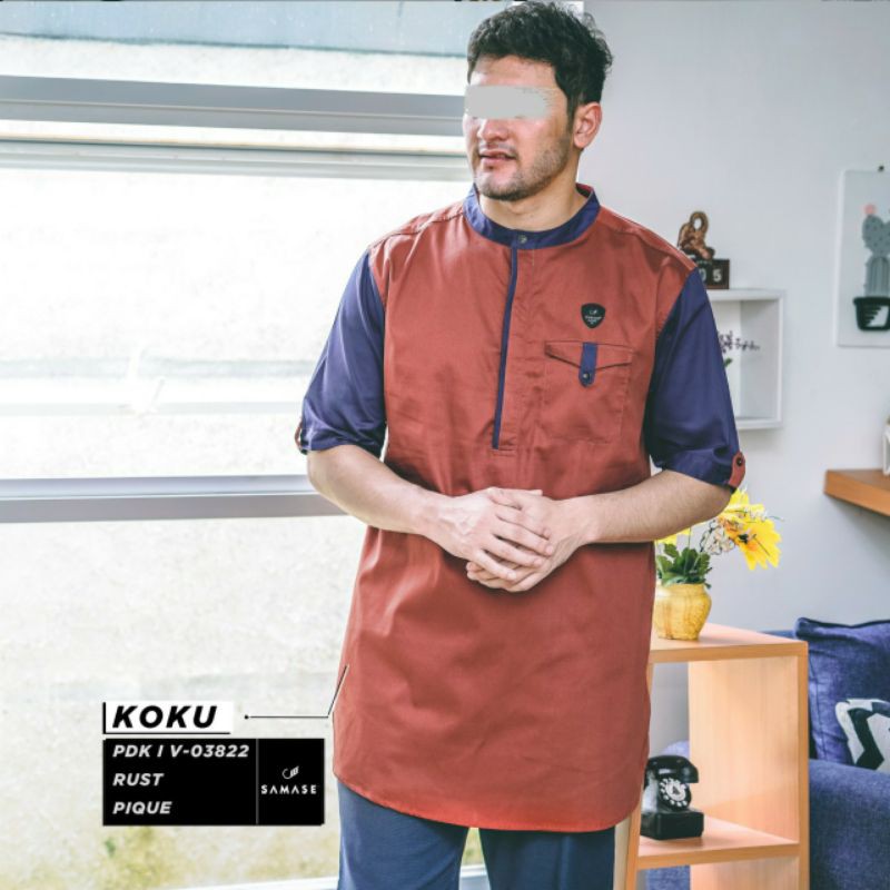 Baju Samase Koko Kurta Koku V 038 Rust - Pique - Lengan Pendek