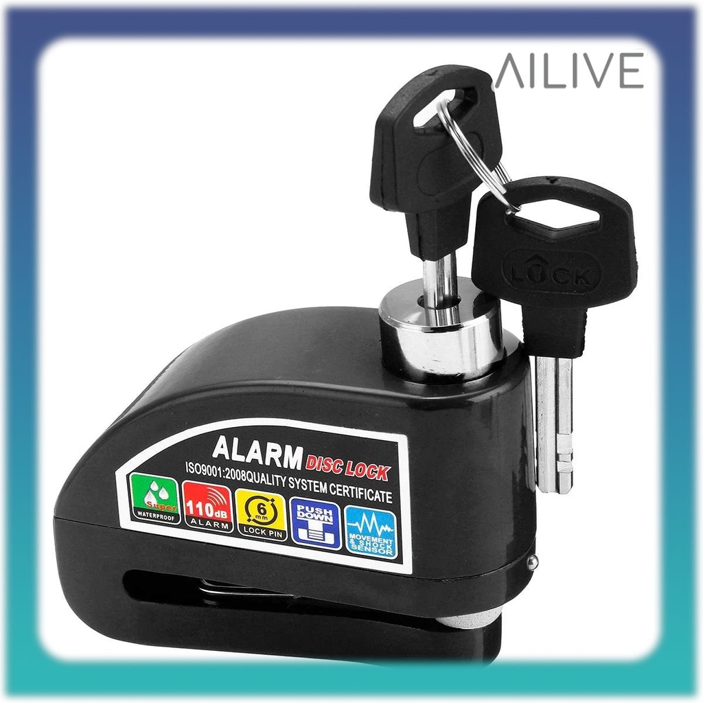 Gembok Motor Alarm Cakram Anti Maling Honda Yamaha Suzuki Bisa Semua Jenis Motor Kunci Sepeda Alarm-Hitam