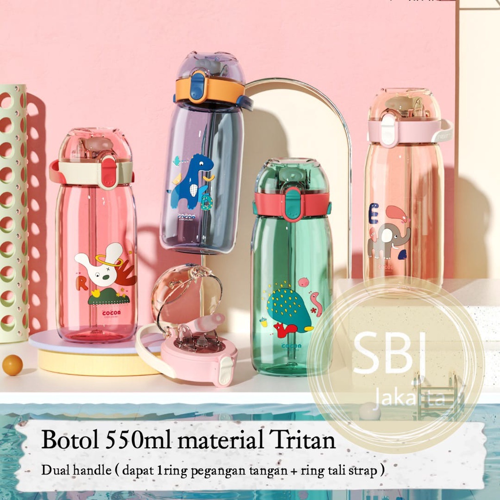 Botol Minum Tritan BPA Free Cocoa 550 ml Dengan Sedotan dual handle