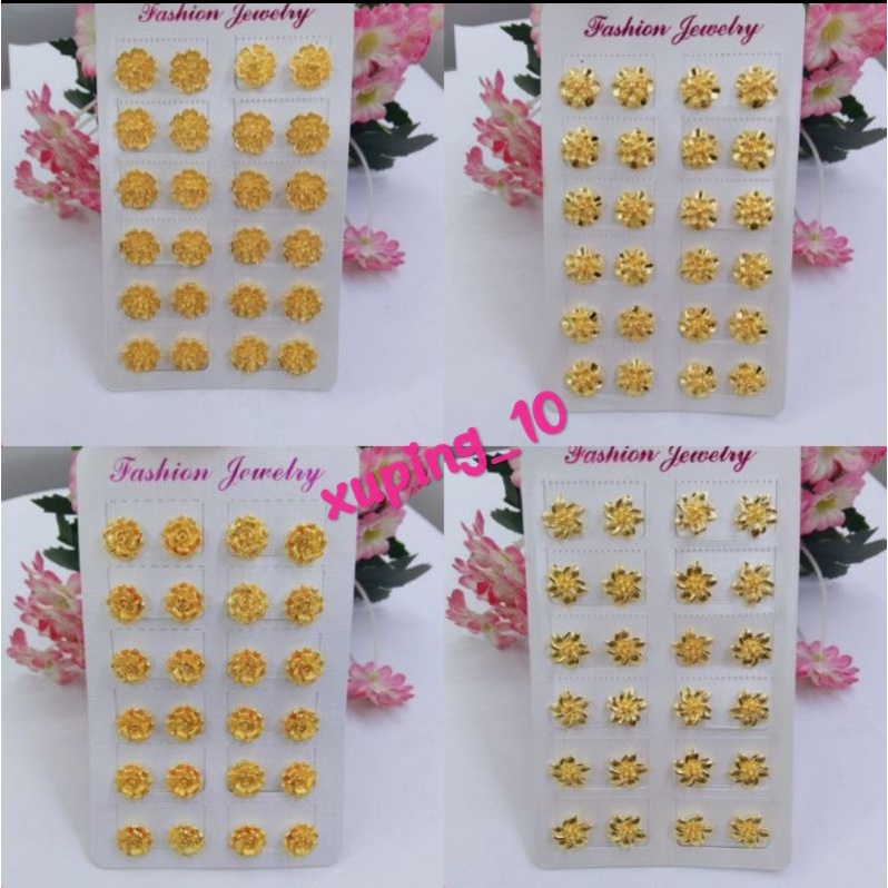 Grosir 1 Lusin anting tusuk dewasa xp gold, motif bunga.