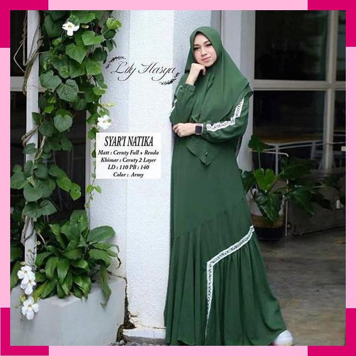 KIA Syari Premium Gamis Ceruty Syari Grade Ori 1 set Khimar ceruty 2 layer