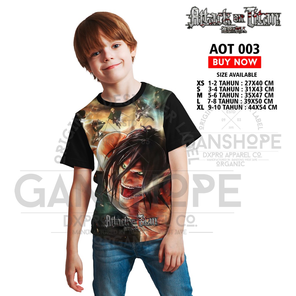 KAOS ANIME BAJU TSHIRT PAKAIAN ANAK EREN TITAN  SHINGEKI NO KYOJIN SNK AOT  /KAOS ANAK ANIME KEREN