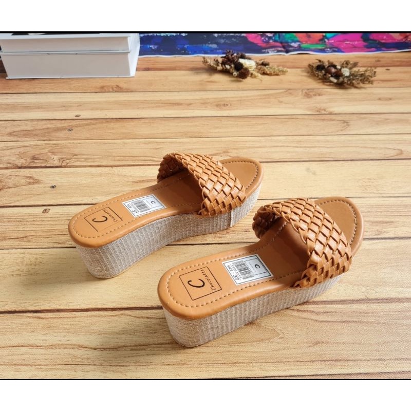 ABBUSHOES YM 16 wedges sandal anyaman  wanita 7cm