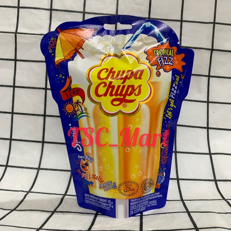 

Chupa Chups Tropical Fizz Lollipop (Isi 5) / Chupa Chups Permen Tropical Fizz 75gr