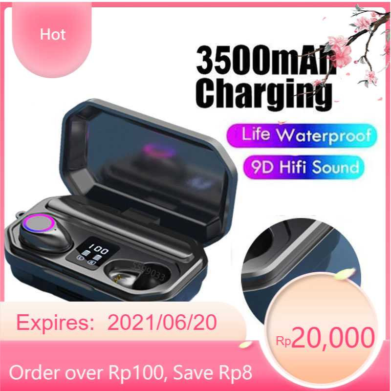 QJ Earphone TWS Bluetooth 5.0 + Charging Case Flashlight 3500mAh - M12