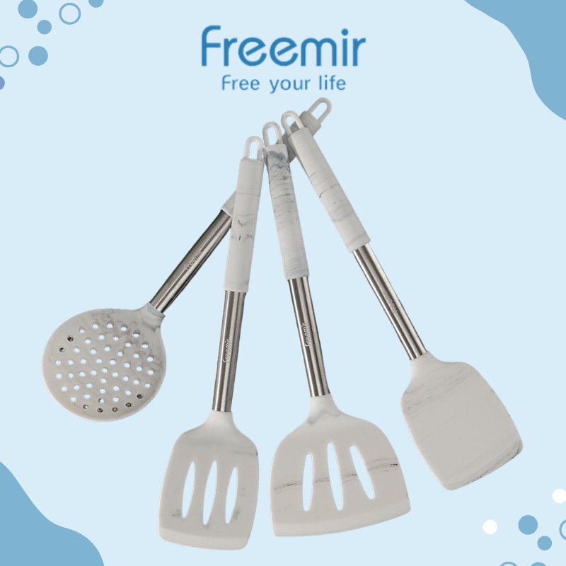 Sendok Spatula Silikon Sutil Premium menggoreng menumis warna Hitam dan Grey Abu-abu Bercorak Marmer