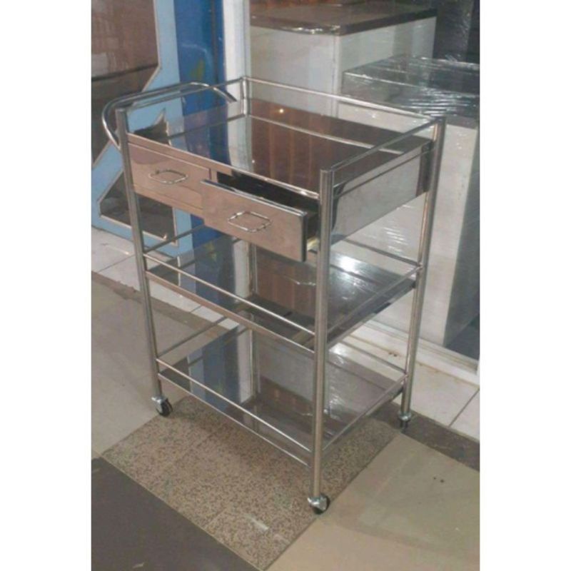 COD ✅ troli intrumen / meja intrumen steinless 3 susun free roda + laci penyimpanan perlengkapan medical