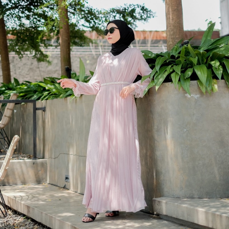 Raina Premium Long Dress ( Brukat gamis premium ) lebaran dress kaftan pastel