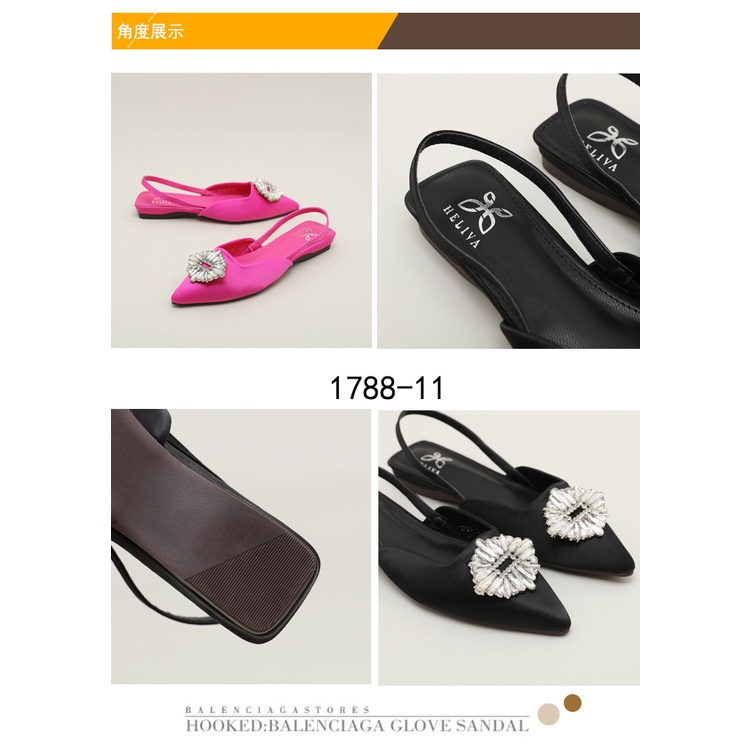 HELIVA KATE Sling Back Flat Shoes Sparkly Star Bahan Satin 1788-11 Original Brand