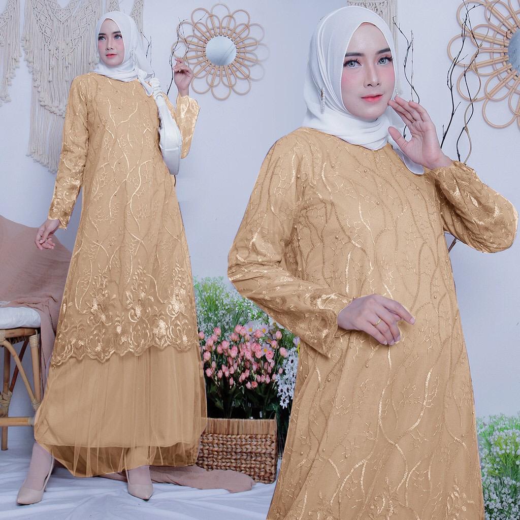 Adriana Gamis Pesta Full Brukat Tile/ Gamis Seragam/ Gamis Kondangan/ Gamis Remaja Dewasa Wanita Muslim Premium - M L XL XXL Jumbo