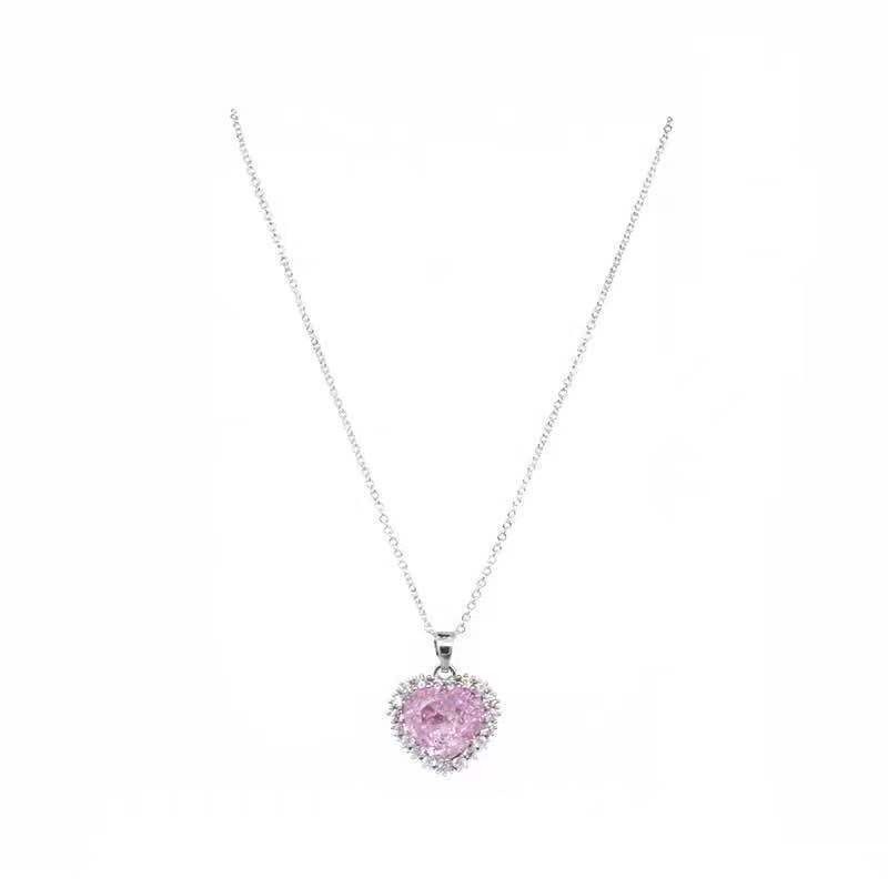 Kalung Rantai Dengan Liontin Bunga Es Batu Zircon Warna Pink Untuk Wanita