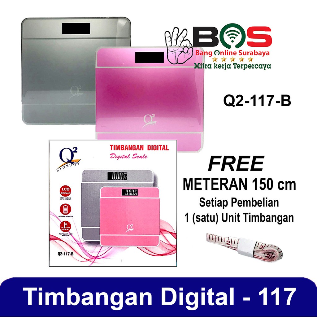 Timbangan Badan Digital Kaca Q2-117A Pengukur Berat Tubuh Q2 117A