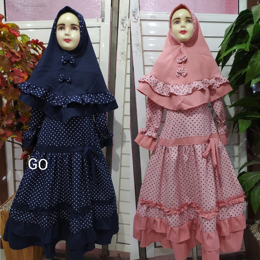 gos A GAMIS ANAK MOTIF POLKADOT Baju Syari Perempuan Pakaian Muslim Anak Perempuan