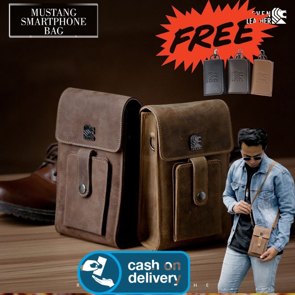 sling bag mini tas selempang hp handphone kecil pria kulit asli 100  original slingbag pinggang cowo