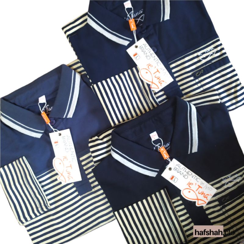 Kaos Kerah Ie Tuna Lengan Panjang Garis [L-XXL]