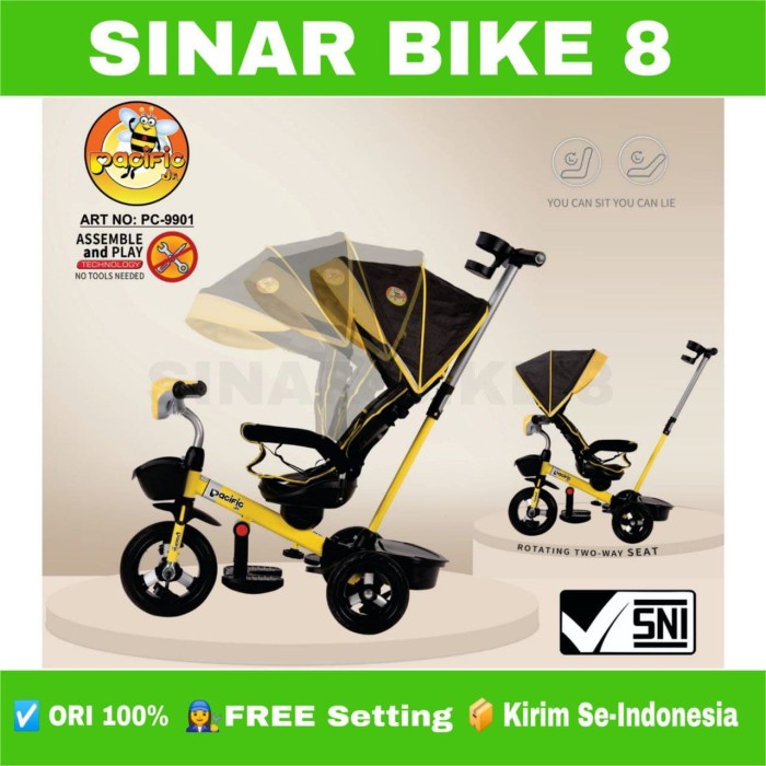 Sepeda Roda Tiga Tricycle Anak PACIFIC PC 9901 Musik Lampu Kanopi