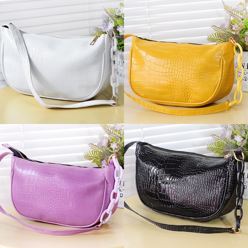TAS WANITA BAHU SHOULDER BAG MURAH CROCO KOREAN LUCU POLOS RANTAI FASHION KPOP BISA COD TAS SIMPLE K