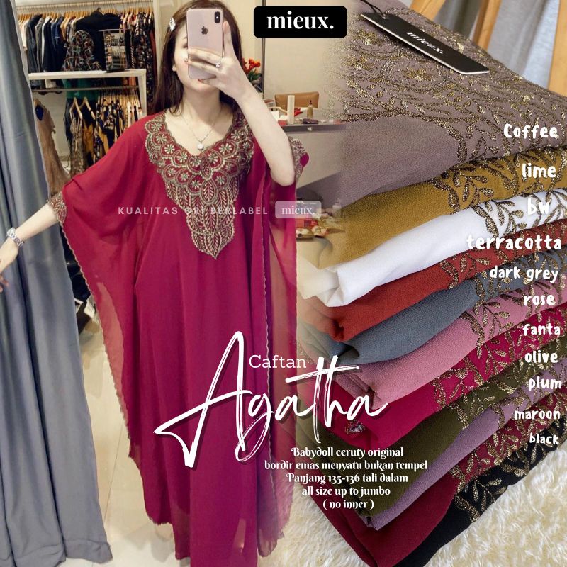KAFTAN WANITA TERLARIS AGATHA CAFTAN (BAHAN CERUTY BABYDOLL BORDIR MENYATU)