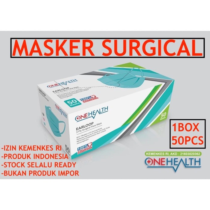 MASKER  SURGICAL 3PLY ONE HEALTH 1BOX ISI 50PCS face mask 