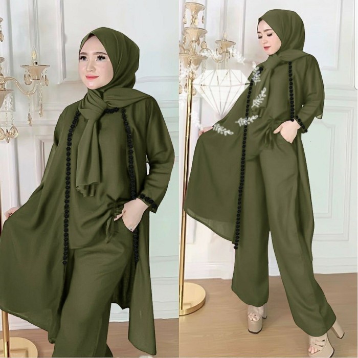 TERBARU       Setelan Tunik Baju Celana Kulot Wanita Set Casual polos Panjang-LOVATA