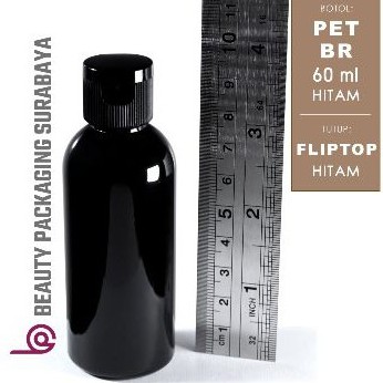 Botol Plastik PET 60ml BR Hitam Tutup Fliptop