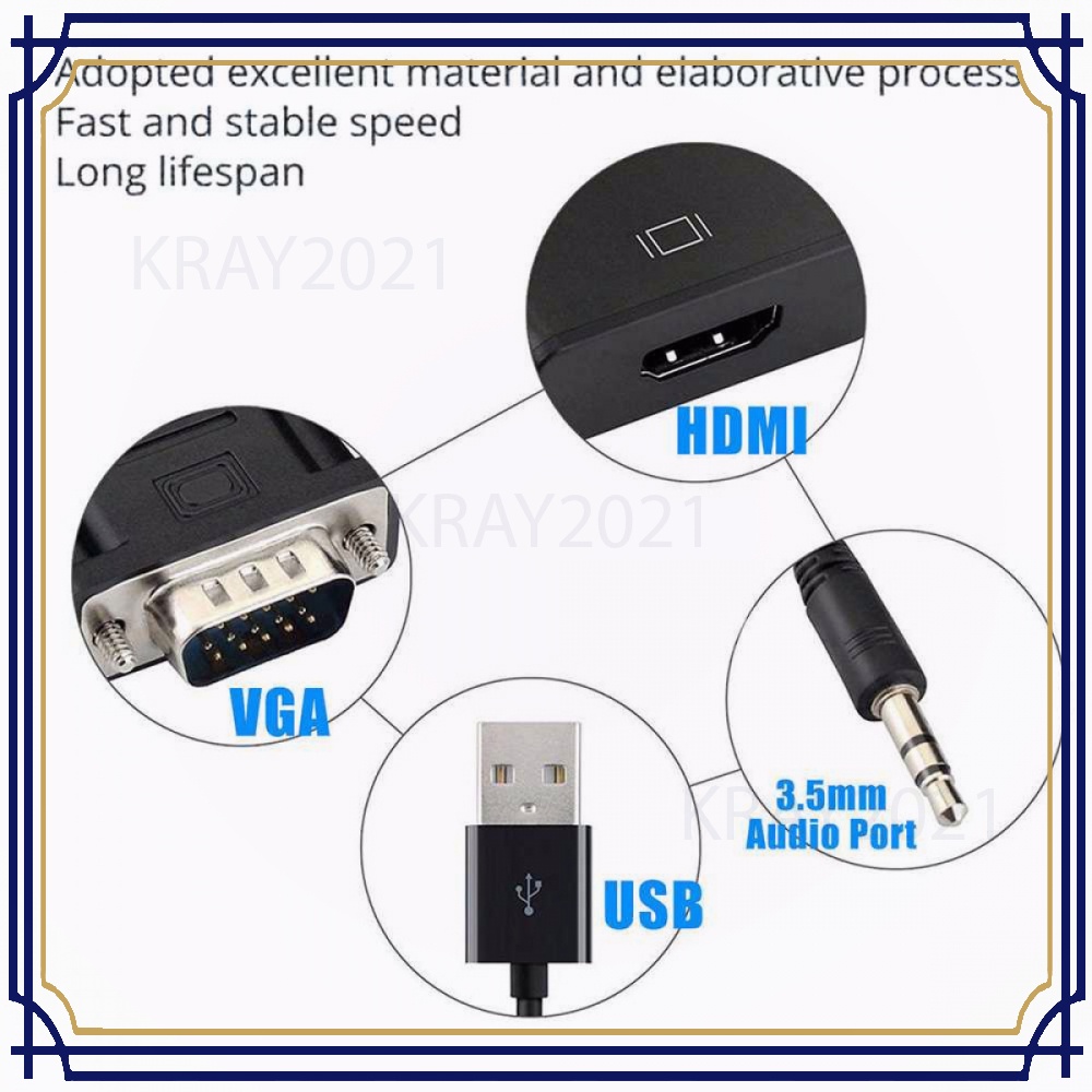 Kabel Adapter Converter VGA Male ke HDMI 1080P dengan Audio KK243