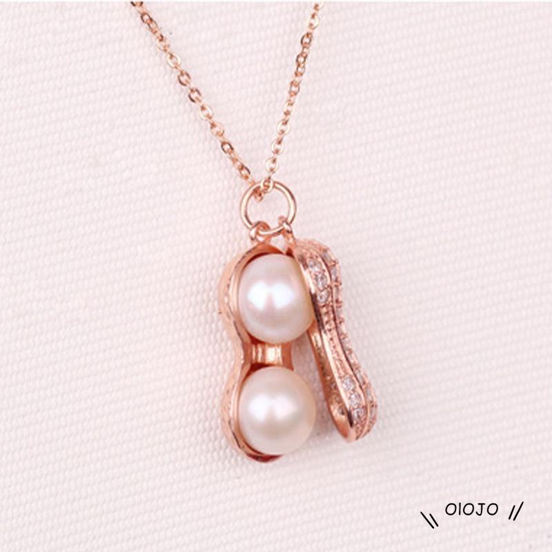 Kalung Lapis Silver Dengan Liontin Kacang Mutiara Warna Rose Gold Untuk Wanita - ol2