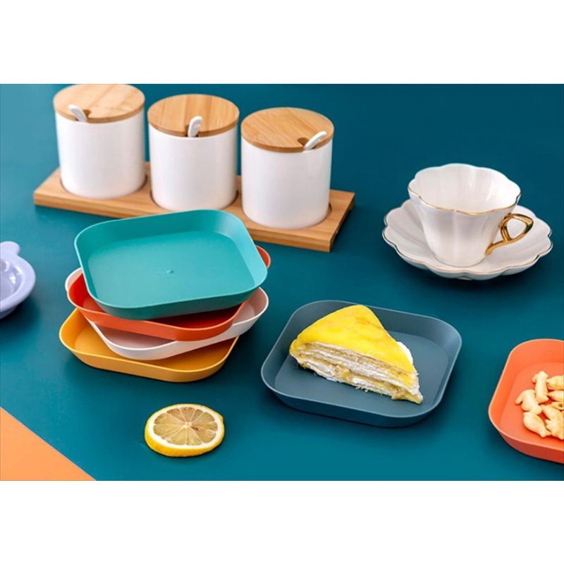 CHIYO//PIRING KOTAK KECIL PIRING SAJI KOTAK LUCU PIRING PLASTIK PIRING JERAMI GANDUM PIRING CAMILAN 