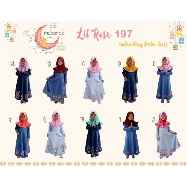 Gamis denim anak set hijab LR 197 / Baju muslim anak perempuan