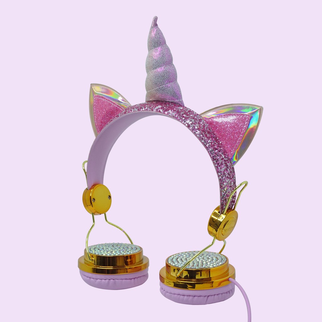 Headset/Headphone Bando Karakter Motif Unicorn Diamond Import Glitter Plus Mic