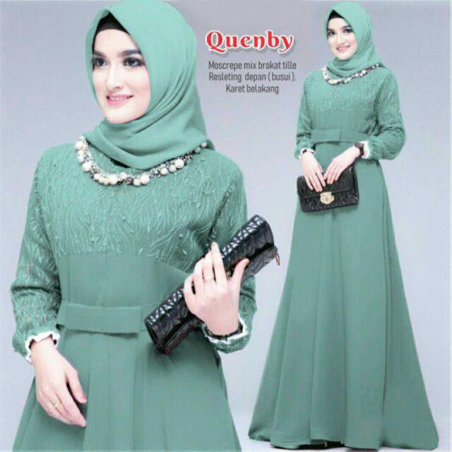 Gamis Pesta Jumbo LD 120 Quenby Ori Shofiya Gamis Brukat Prita Syar'i asdf Muslim Wanita Terbaru-Green