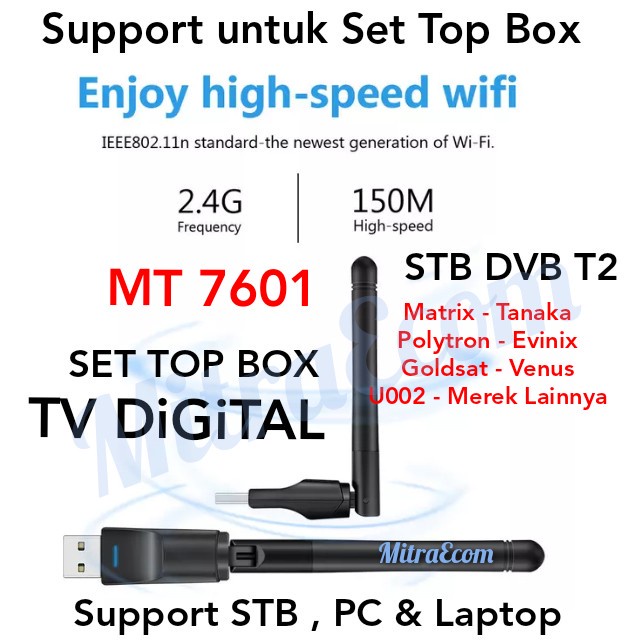 usb wifi mt 7601 for set top box dvb t2 tv digital   pc   laptop highspeed