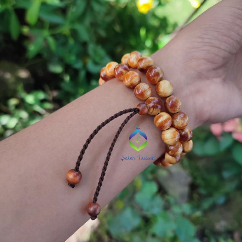 Gelang Kayu Pinus Size 8mm, Model Benang Serut Dan Benang Karet_Gelang Pria Dan Wanita