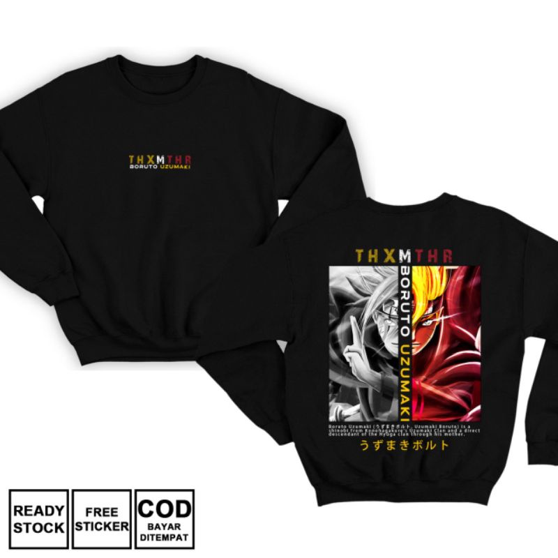 SWEATER BORUTO UZUMAKI NARUTO BAJU JEPANG ANIME MANGA UZUMAKI CLAN KONOHAGAKURE HYUGA SASUKE SARADA 