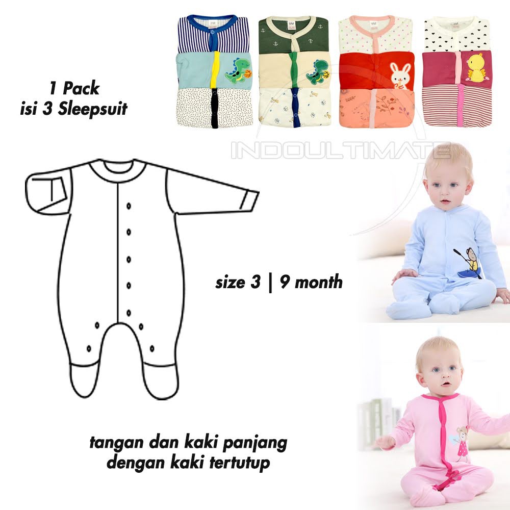 [3in1] Baju Bayi Jumsuit Jumper Sleepsuit Bayi Kaki Tutup Jumsuit Anak Baju Tidur Anak BC-09001