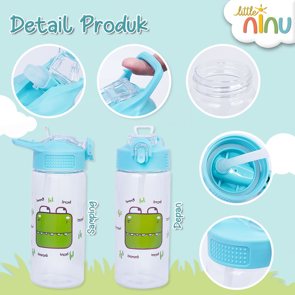 LITTLE NINU Botol Minum Anak Sedotan Straw Water Bottle Karakter 700 ml