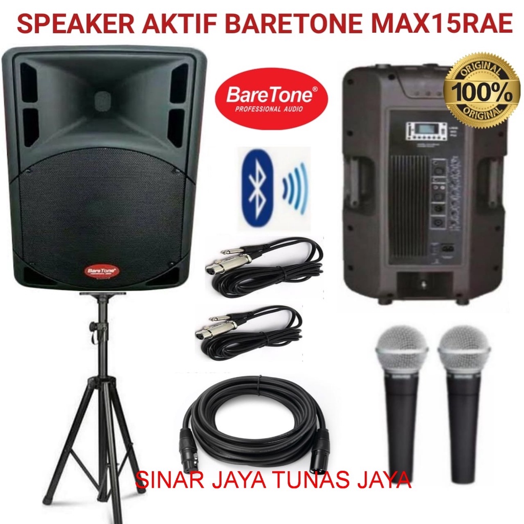 Speaker aktif baretone MAX15RAE plus mic kabel 2 dan stand 1 plus cable connector ke mixer ORIGINAL GARANSI RESMI