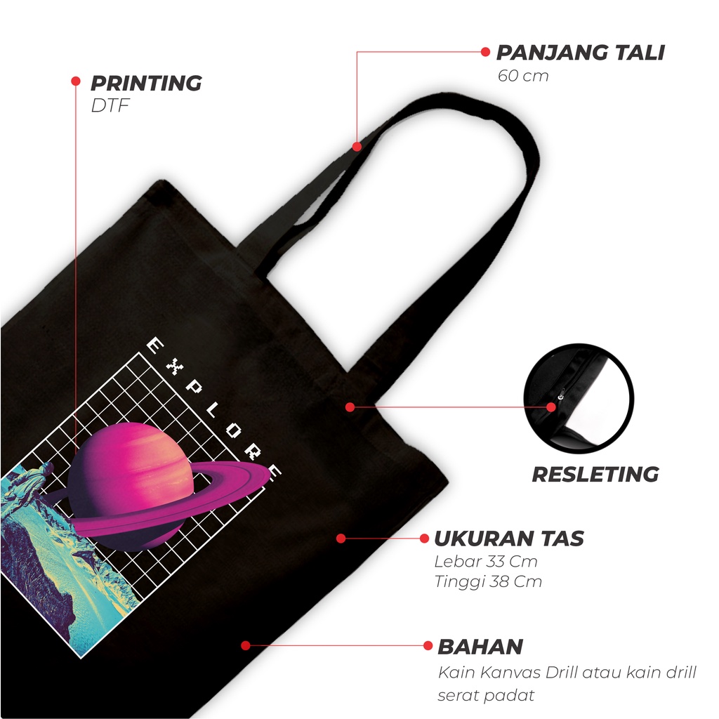 Sevine Totebag Fashion Tas Tote Bag Hitam Resleting Pria Wanita Laptop Kuliah Retro Vaporwave - HVW5