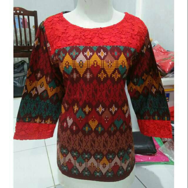 Real pict. chibi blouse Katun ethnic mix brokat mewah