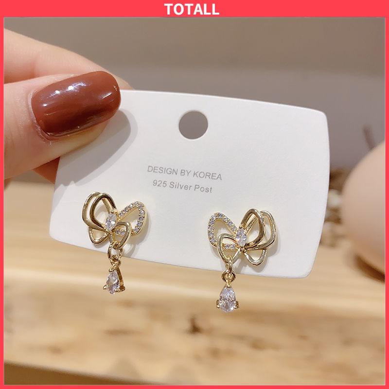 COD 1 pasang anting stud kristal busur-Totall