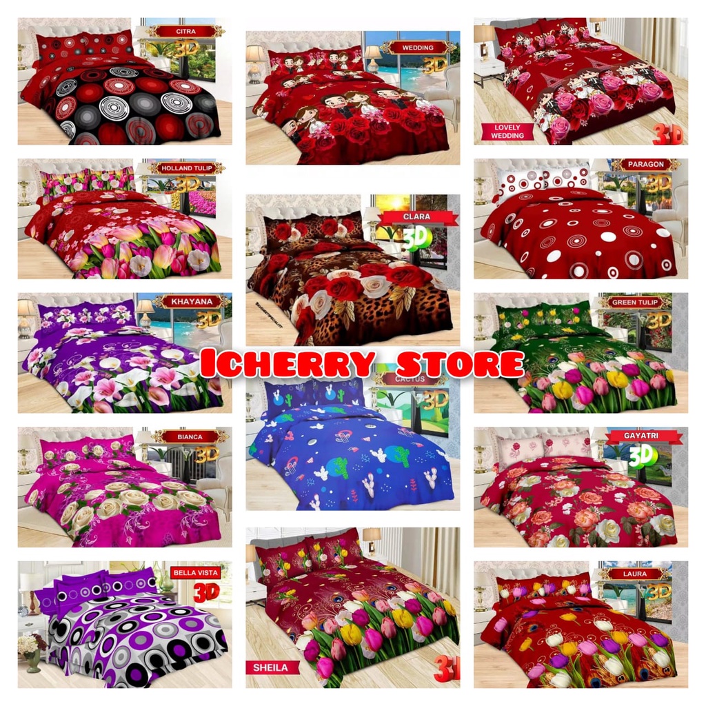 Set 3in1 Sprei Bonita 3D Rumbai King 180x200 Motif Utami, Erlina, Farah, Lydia, Wedding, Khayana, Sh